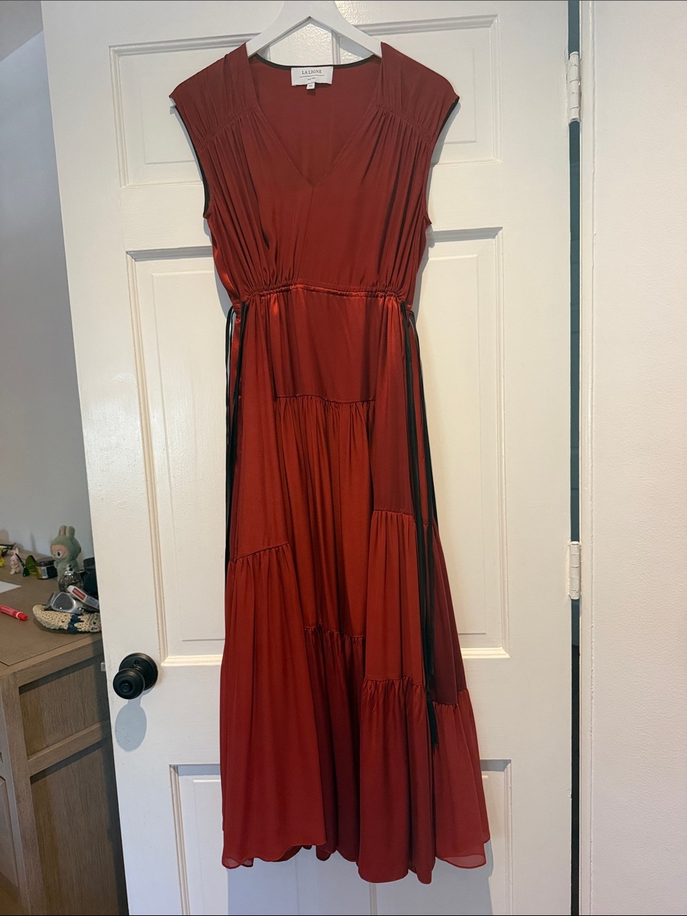 La Ligne Rust Red Tiered V-Neck Maxi Dress